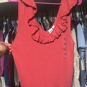 GAP Pink Ruffled Ribbed Sleeveless Tank Top